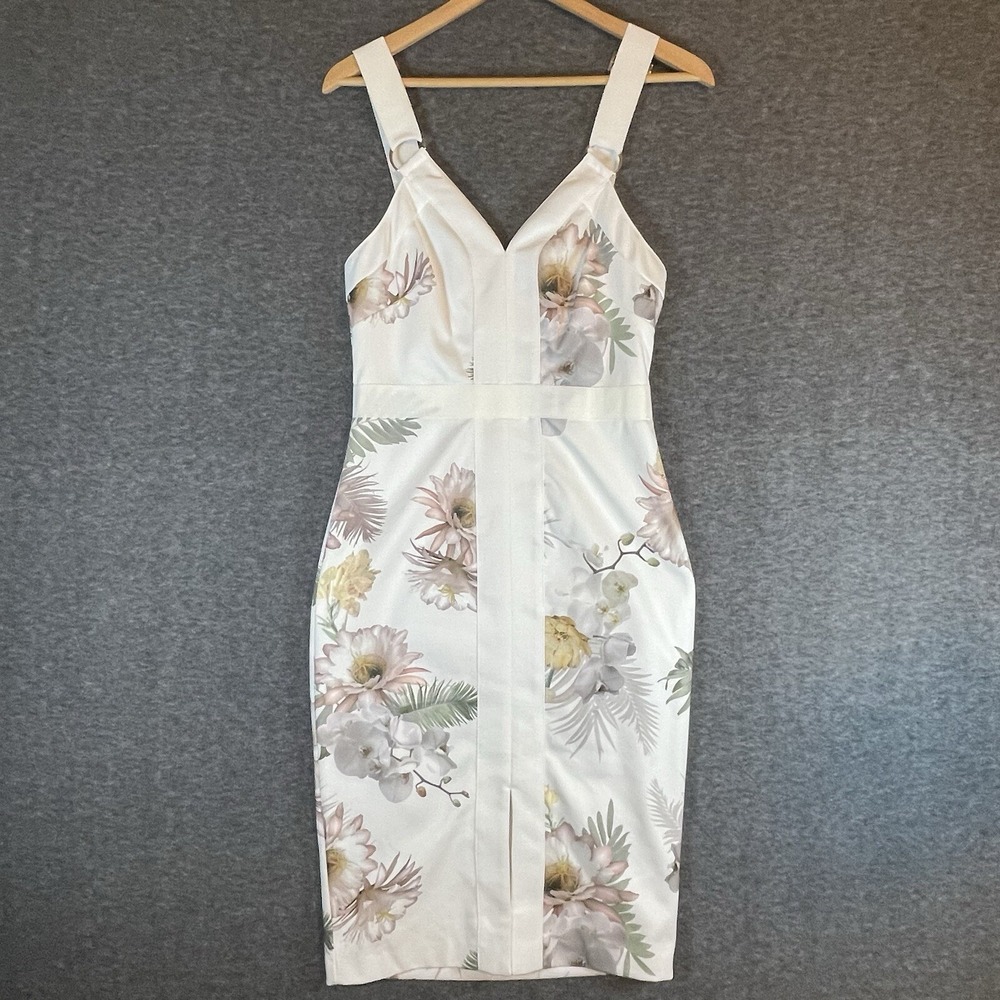 Ted Baker London Womens Sleeveless Woodland Print Ivory Bodycon Panel Dress Sz 2